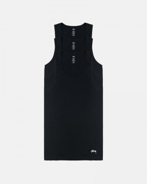 Stüssy Gerippt Tank - 3 Pack T-shirts Herren Schwarz | ALMCZ-6054