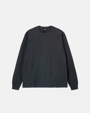 Stüssy Heavyweight Pigment Dyed Ls Crew T-shirts Herren Schwarz | GBUNQ-5137